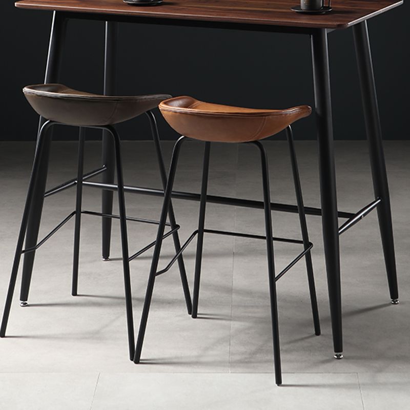 Contemporary Faux Leather Low Back Bucket Bar Stools with Metal Base