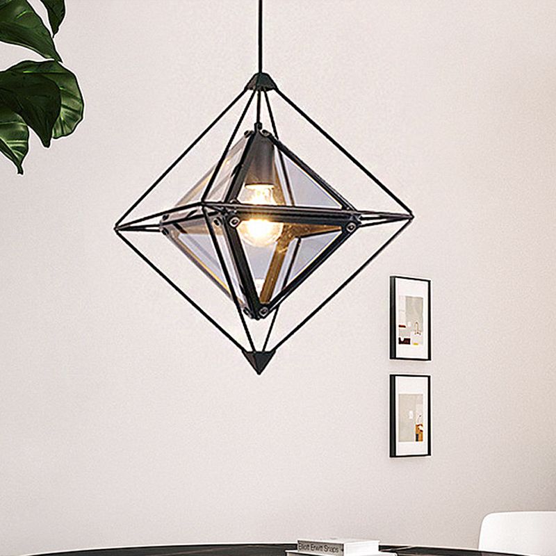 Moderne 1 leichte Anhänger Licht mit bernsteinfarbenem/rauchgrauem Glasschatten Polygon Deckenlampe mit schwarzem/goldenem Rahmen