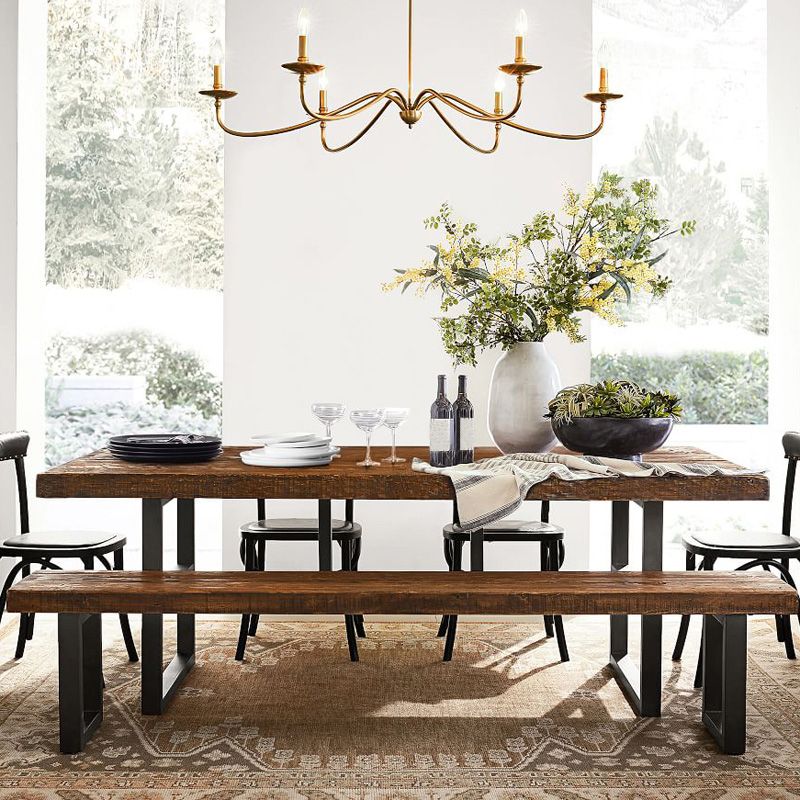 Metal Industrial Rectangular Dining Table Solid Wood Table with Trestle