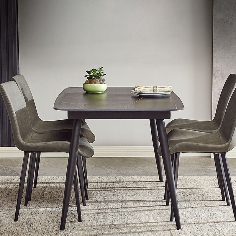 Mesa de comedor rectangular industrial de metal, mesa interior con tapa de piedra sinterizada para comedor