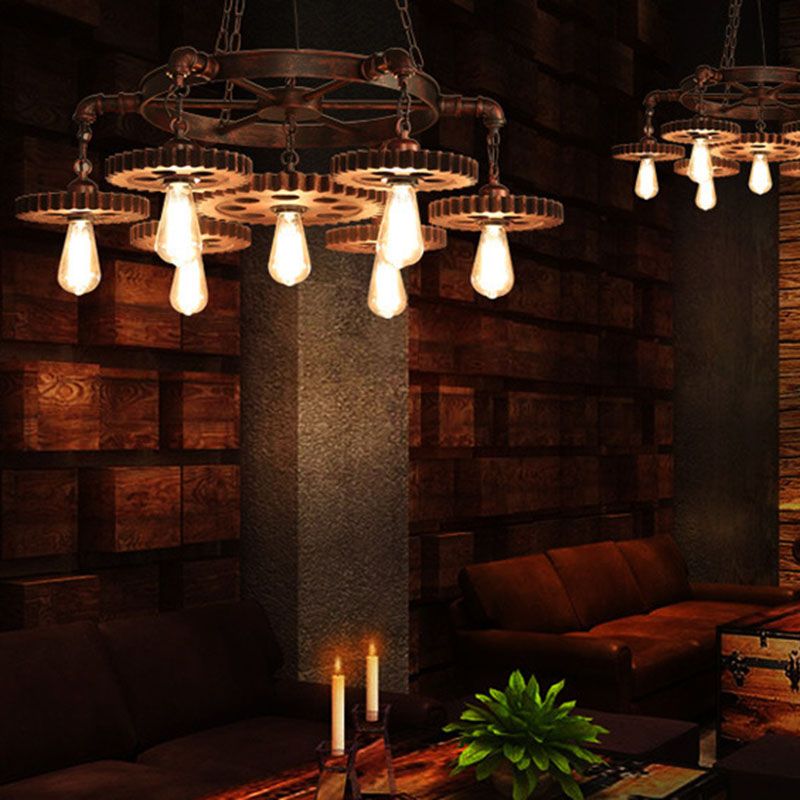 Bronze Antique Hanging Fixture Wrought Iron Bar Chandelier Pendant Lights