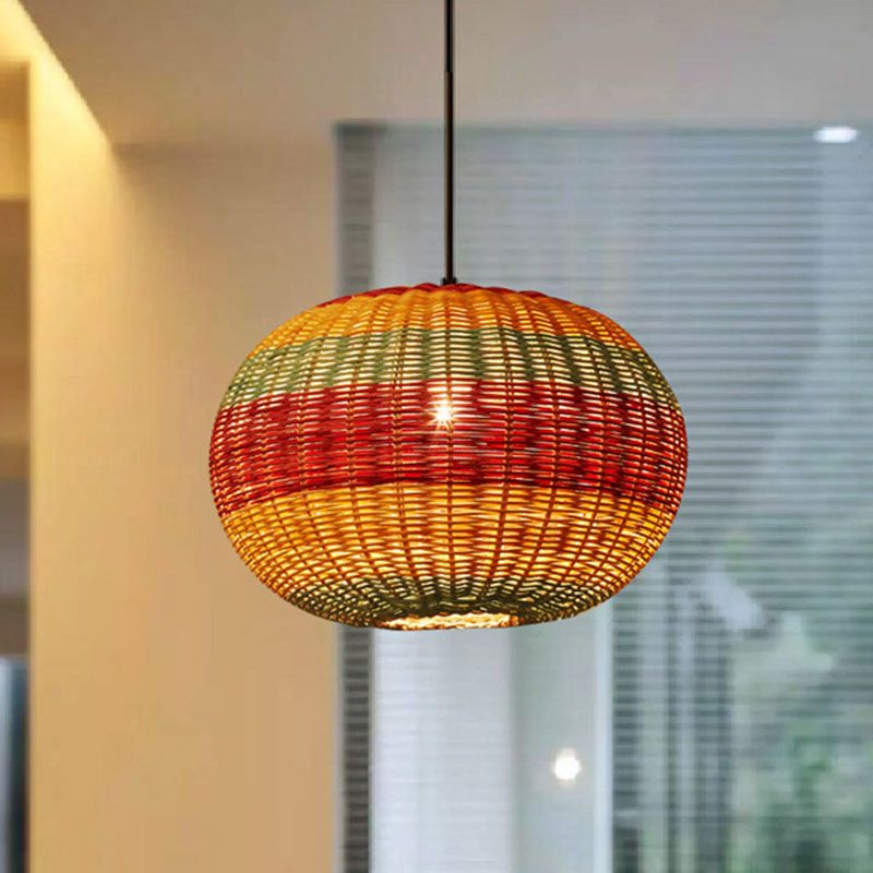 Hand-Woven Rattan Ceiling Suspension Lamp Asian 1 Head Multi-Colored Pendant Light Fixture