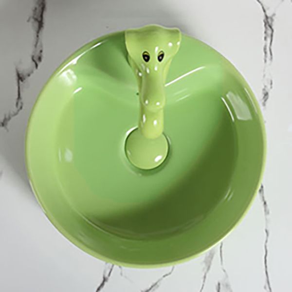 Contemporary Bathroom Sink Pop-Up Drain Porcelain Round Vessel Bathroom Sink