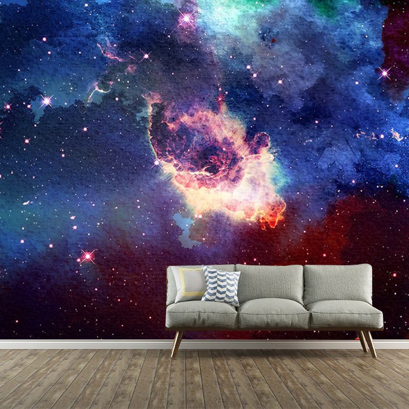 Full Size Photo Galaxy Mural for Theme Restaurant Decoration in Blue and Red, Custom Size Available
