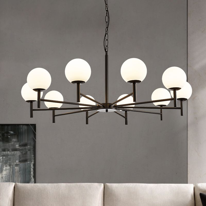 Wereldwijde melkglas hanglampverlichting armaturen moderne stijl multi -lights kroonluchter licht in zwart