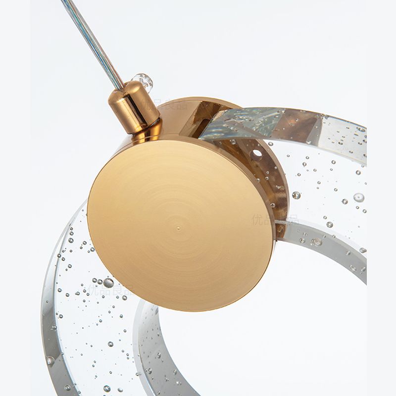 Circular Pendulum Lamp Simplicity Bubble Crystal Gold Pendant Light for Bedroom