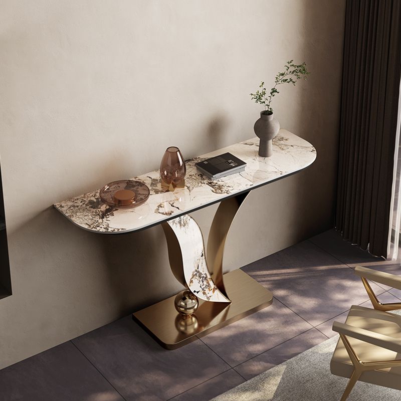 Half Moon Shape Contemporary Console Table Gold/Champagne Stone Sofa Table