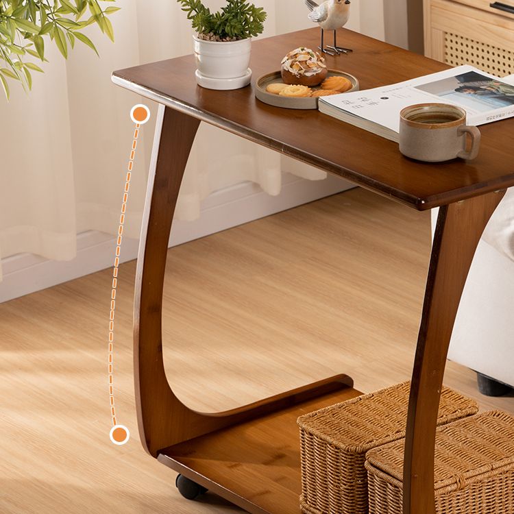 Modern Brown Side Table Rectangular C Table with Shelf for Living Room