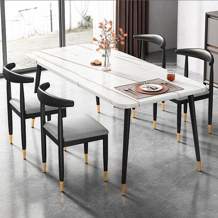 Contemporary Metallic Fixed Dining Table Rectangle Formal Dinette Set with Balck Base