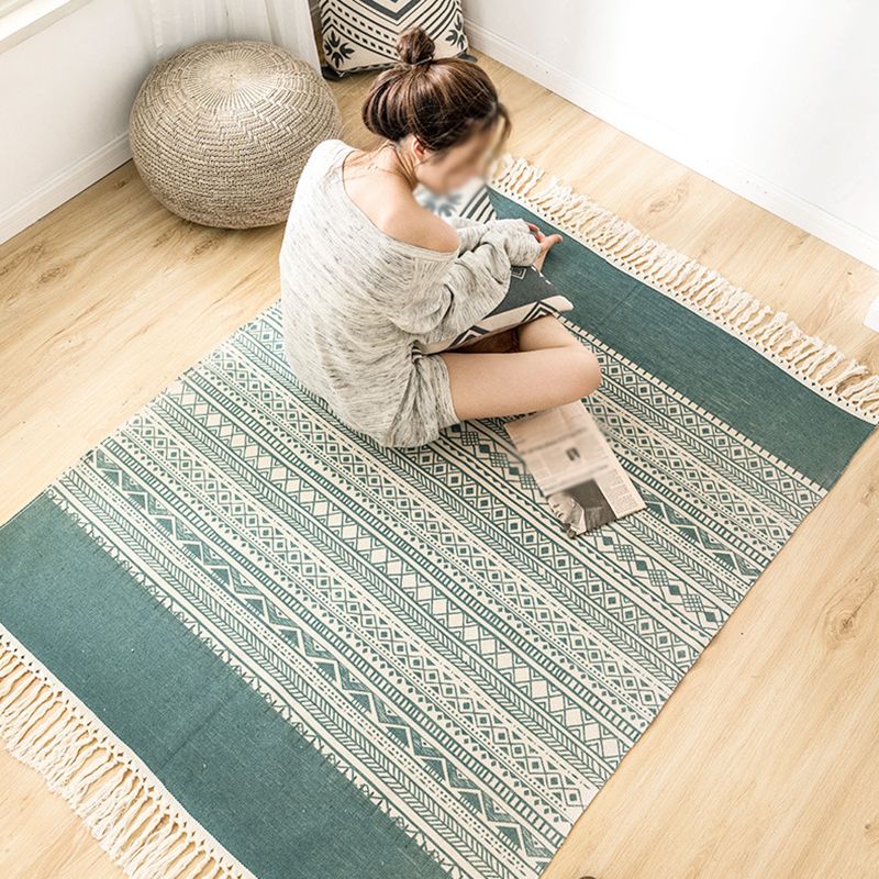Multicolored Boho-Chic Rug Classic Cotton Blend Rug Washable Carpet with Fringe for Living Room