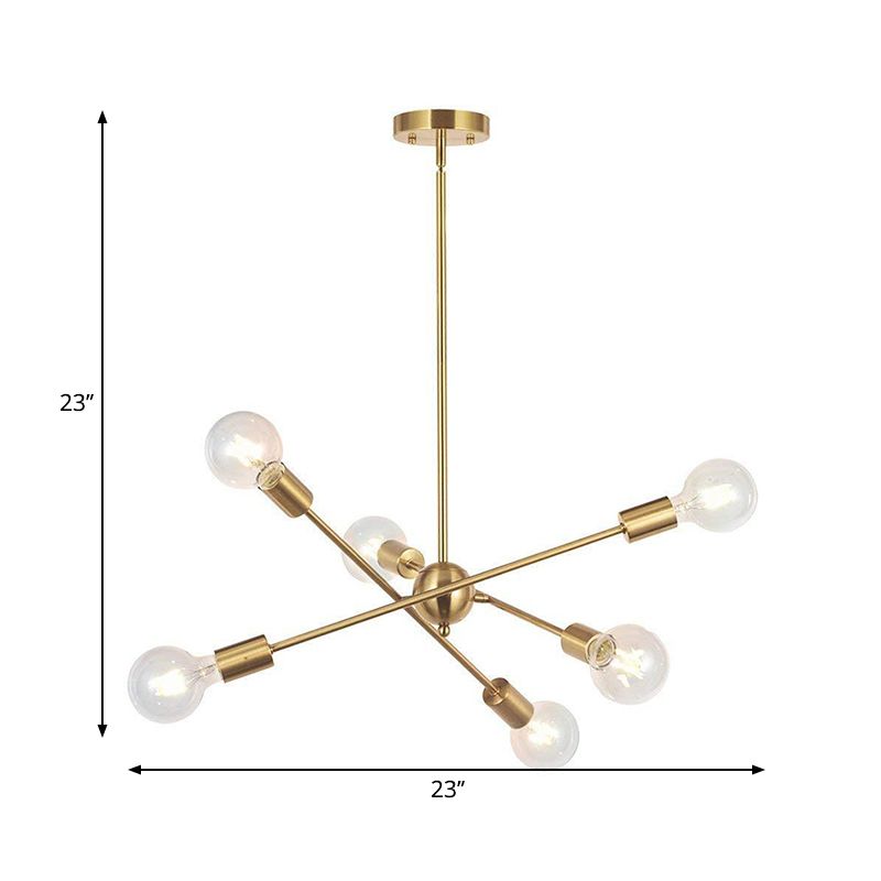 Sputnik Hanging Chandelier Light Industrial Style Metal 6/8/10 Bulbs Living Room Pendant Light in Brass/Chrome