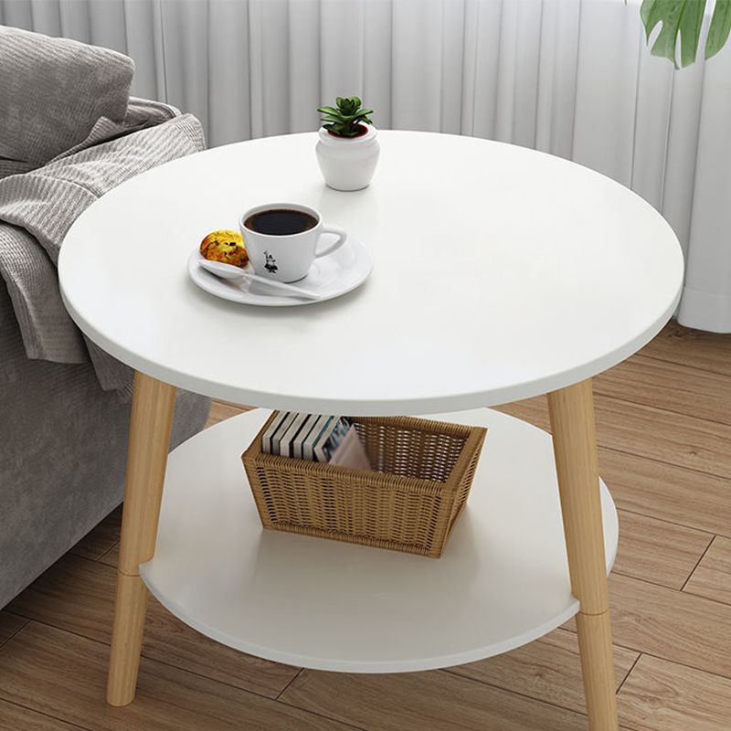 3 Legs End Table Wood White/Natural Round Side Table for Living Room