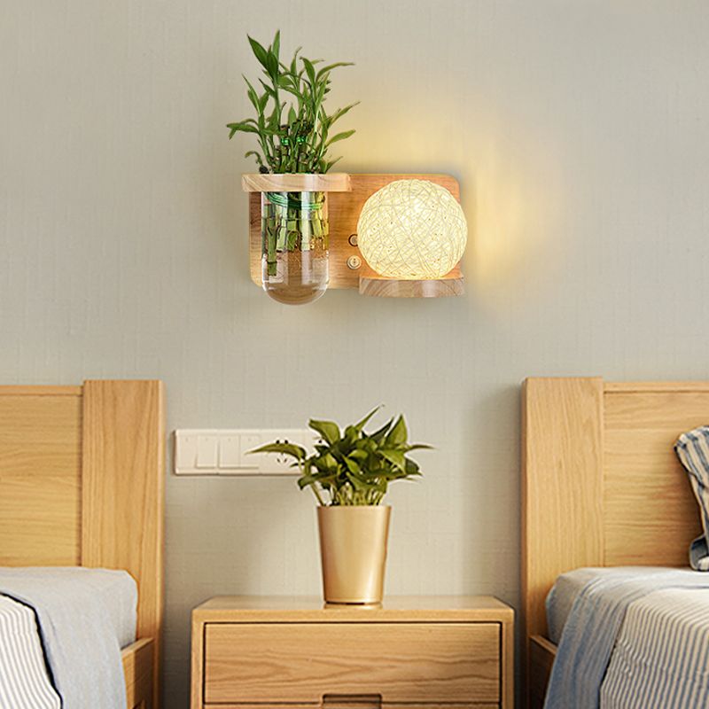 1-Light Wall Lamp Modern Wooden Shade Wall Lighting Fixtures without Plants