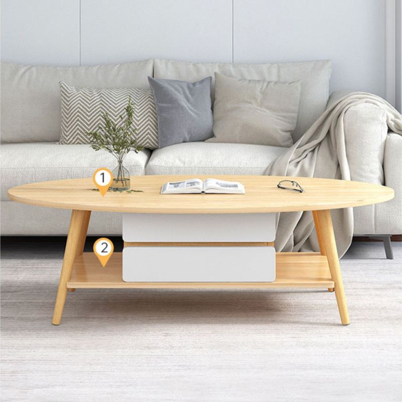 Contemporary Wooden Coffee Table 4 Legs Cocktail Table with Shelf