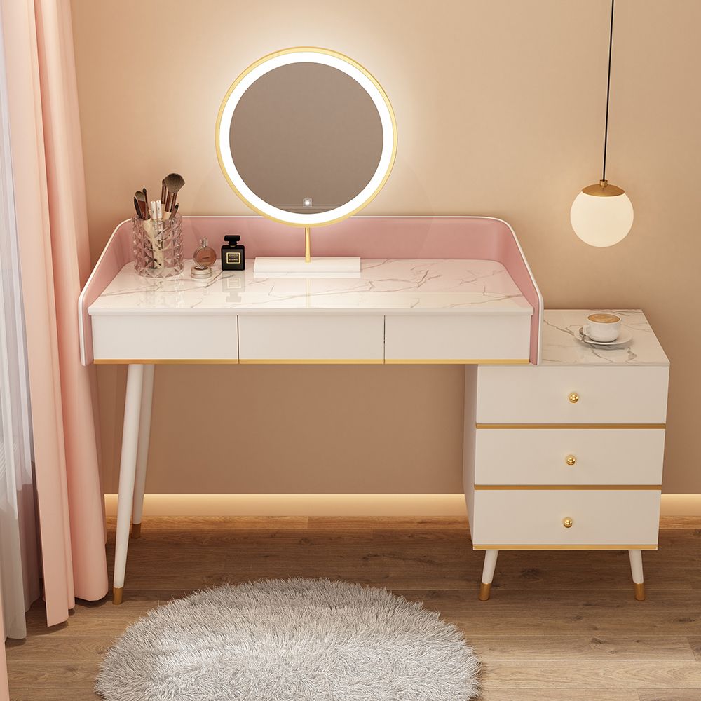 Wood Mirrored Vanity Desk with 5/6 Drawers Luxurious Dressing Table