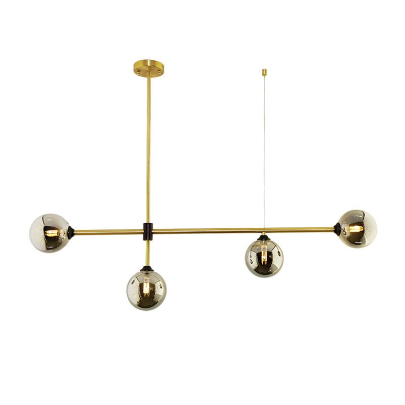 Linear Shape Pendant Lighting Modern Style Metal 3/4 Lights Hanging Lamp in Gold