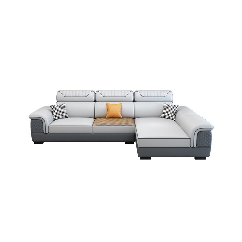 Pillow Top Arm Sewn Pillow Back Nordic Faux Leather Sofa with Chaise - 70.87" D