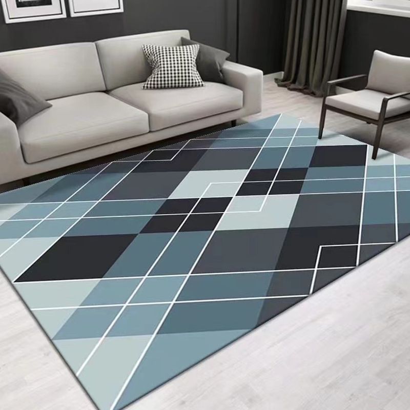 Tappeto grigio con stampa di geometria poliestere moderna tappeto resistente alle macchie per soggiorno