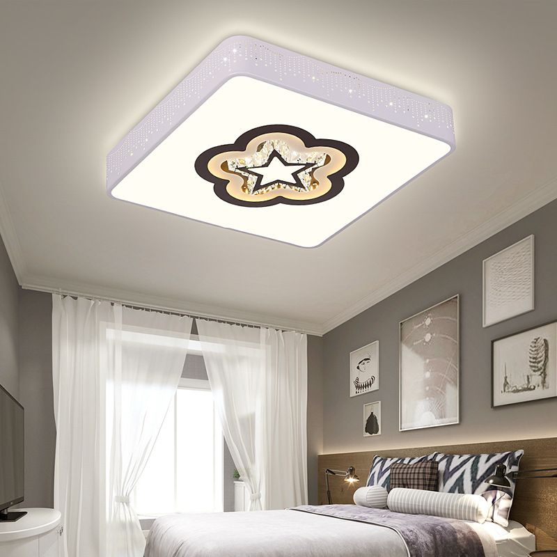 Simple Square Flush Mount Acrylic LED Bedroom Ceiling Mounted Fixture with Crystal Oval/Square/Flower Pattern
