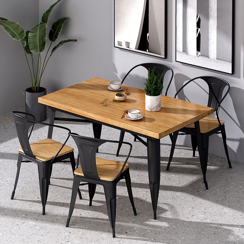 Industrial Style Solid Wood Dining Set with Fixed Table and 4 Legs Base for Home Use