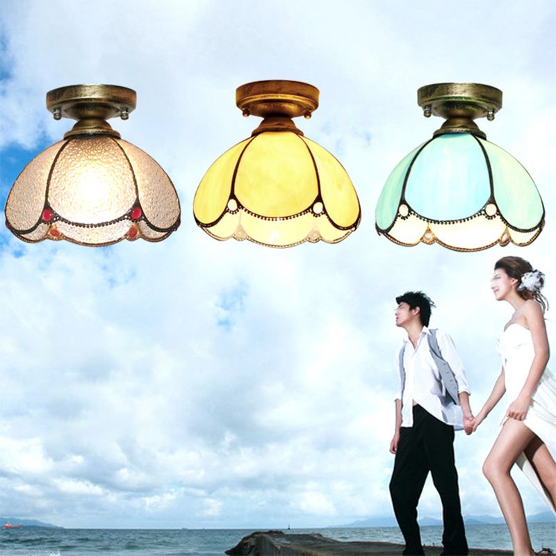 Tiffany-Einbau-Deckenleuchte mit gewelltem Buntglas und einflammiger Deckenleuchte für den Flur