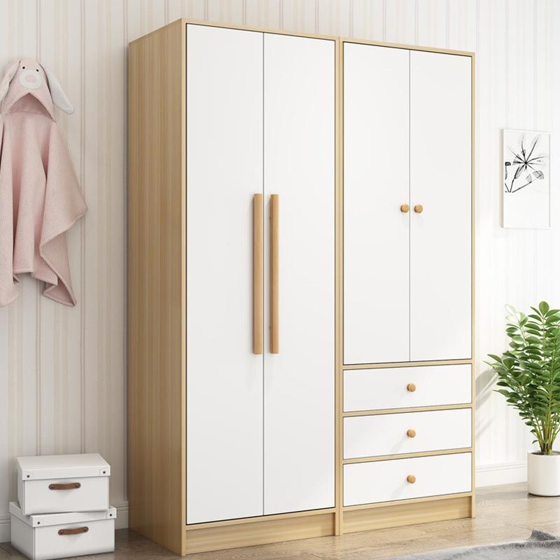 Modern Wooden Wardrobe White Colour Cloth Rod Included Wardrobe Closet for Home