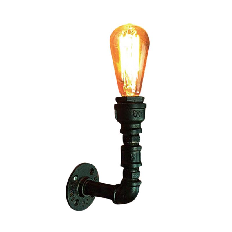 1 Bulb Bare Bulb Wall Light Fixture Vintage Black Finish Iron Wall Mount Pipe Lamp for Corner