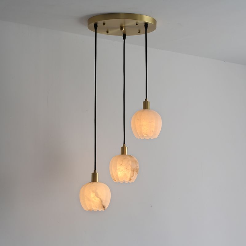 Minimaliste de style tambour grappe pendentif lumineuse, plafonnier multi-pendentif en marbre