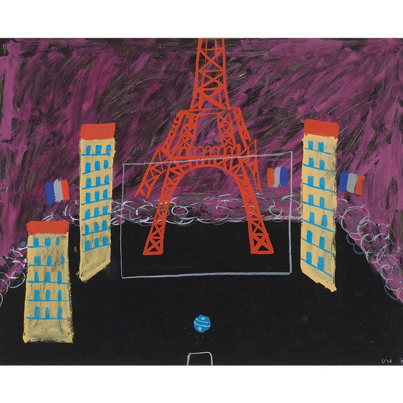 Modern Art Eiffel Tower Mural Rose Red-Black Stain Resistant Wall Decor for Living Room