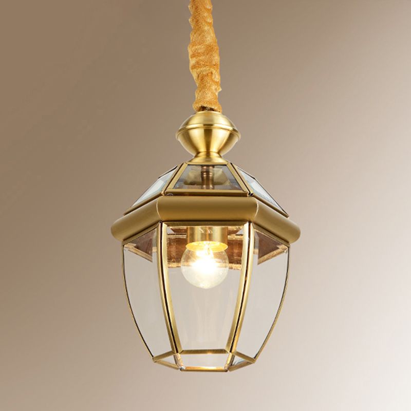 Costilería de vidrio transparente hexagonal Cobrante retro Kit de lámpara colgante de 1 luz en oro