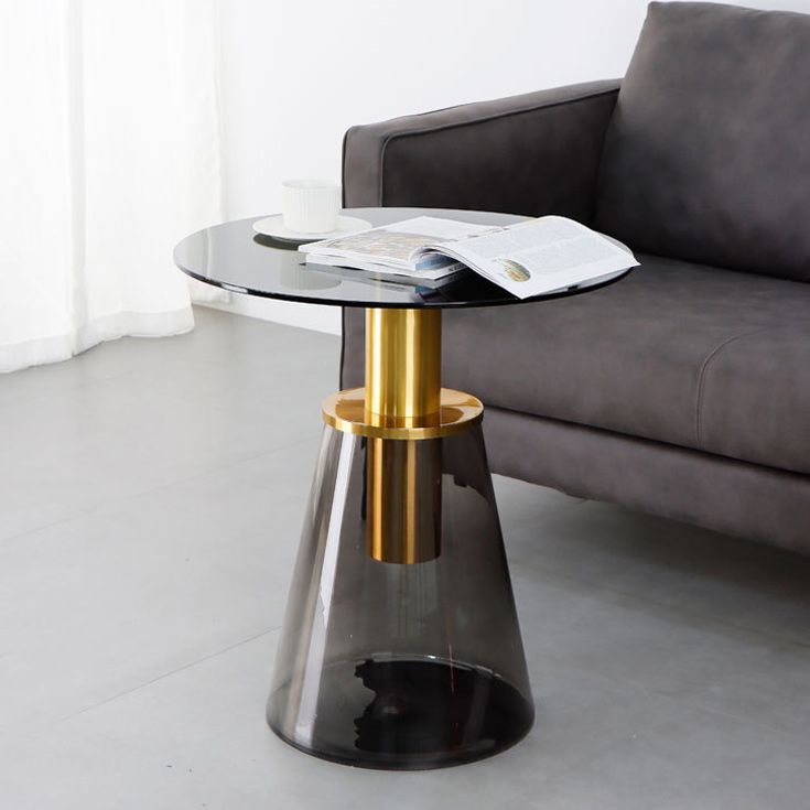 25.2" Tall Contemporary Style Side End Table Glass Pedestal Round Sofa Side Accent Table