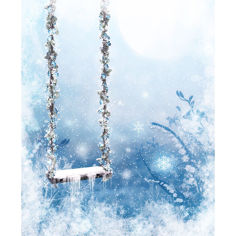 White Contemporary Mural Wallpaper Big Snow-Covered Swing Chair Wall Art for Playroom