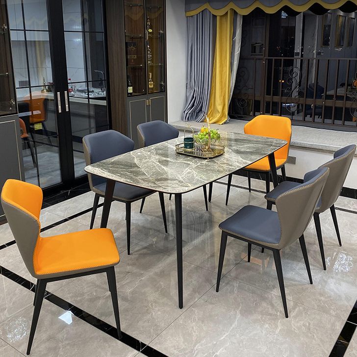 Stone Top Dining Table Contemporary Rectangle Dining Table with 4 Legs in Black