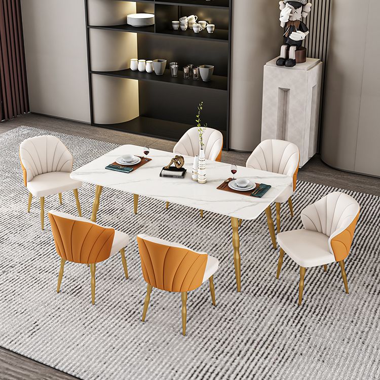 Glam Iron Dinette Set 1/2/5/7 Pieces Rectangle Sintered Stone Top Dining Table Set
