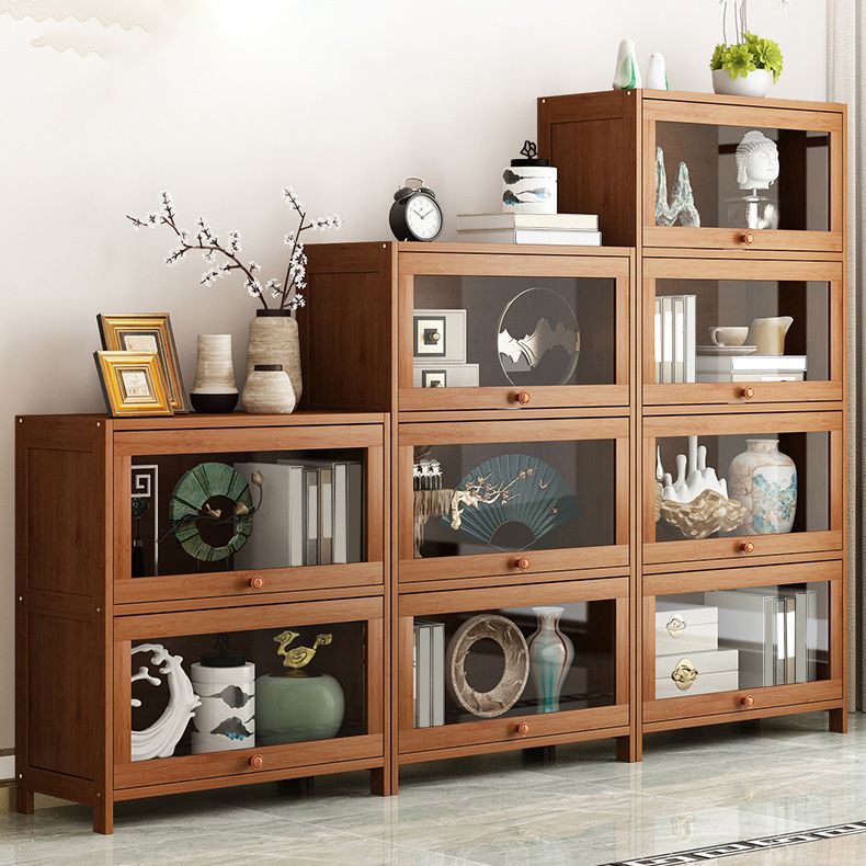 Mid Century Modern Bamboo Accent Cabinet in Brown with Glass Paned