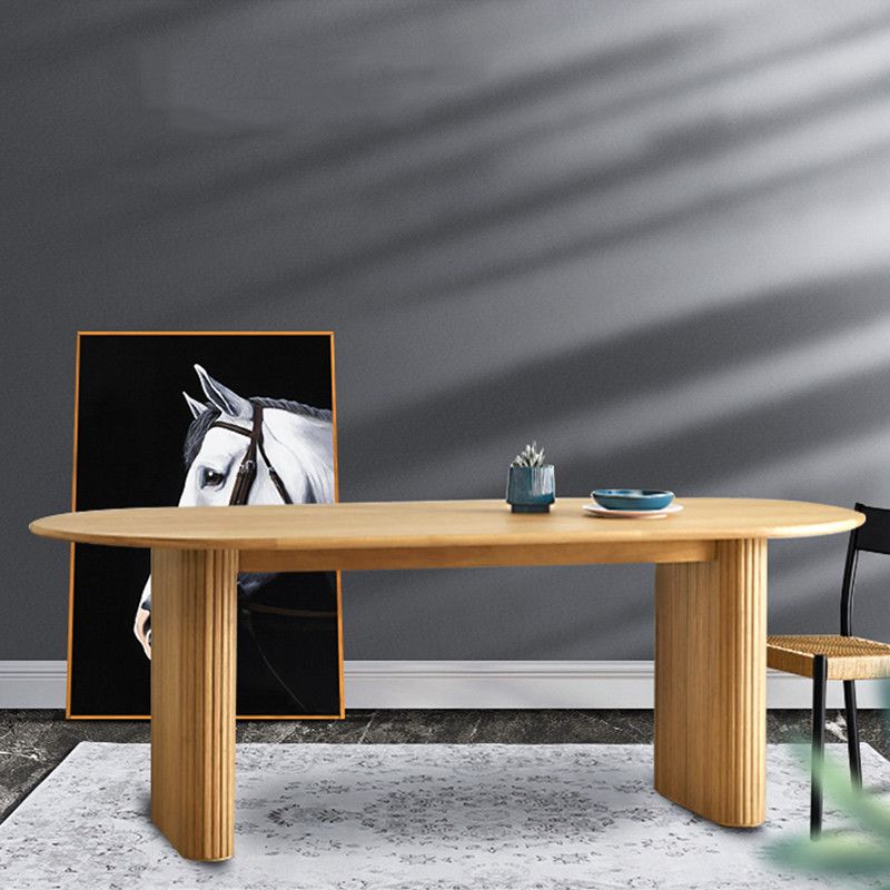Oval Double Pedestal Modern Table Wood Color Fixed Table of Pinewood Solid Wood