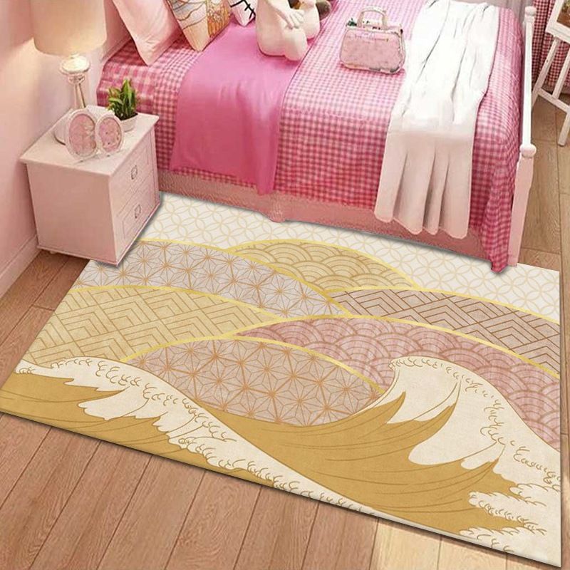 Trendy Scroll Pattern Rug Polyester Carpet Non-Slip Backing Area Rug for Living Room