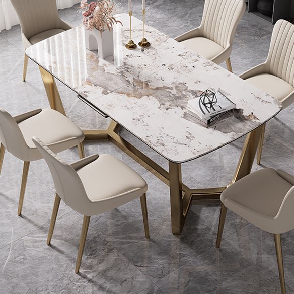 Modern Rectangle Shape Kitchen Dining Set Extendable Sintered Stone Top Dining Set with Trestle Base