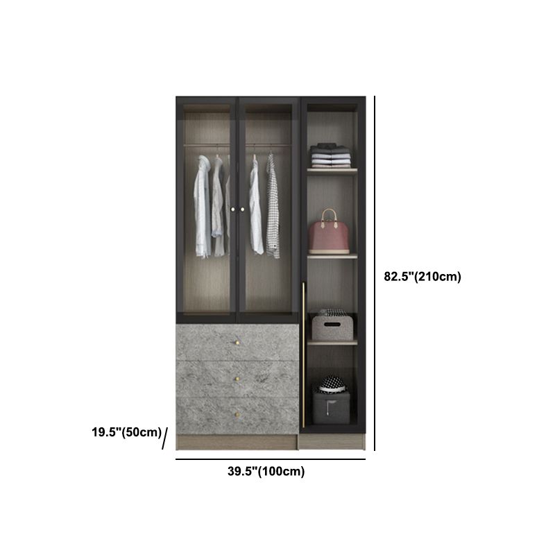 Contemporary Style Wardrobe Gray Colour Glass Wardrobe Closet