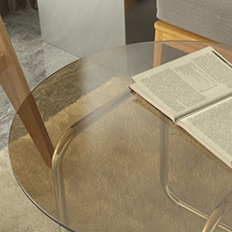 Modern Round Glass Coffee Table with Stainsteel Sled Stainless Steel Base