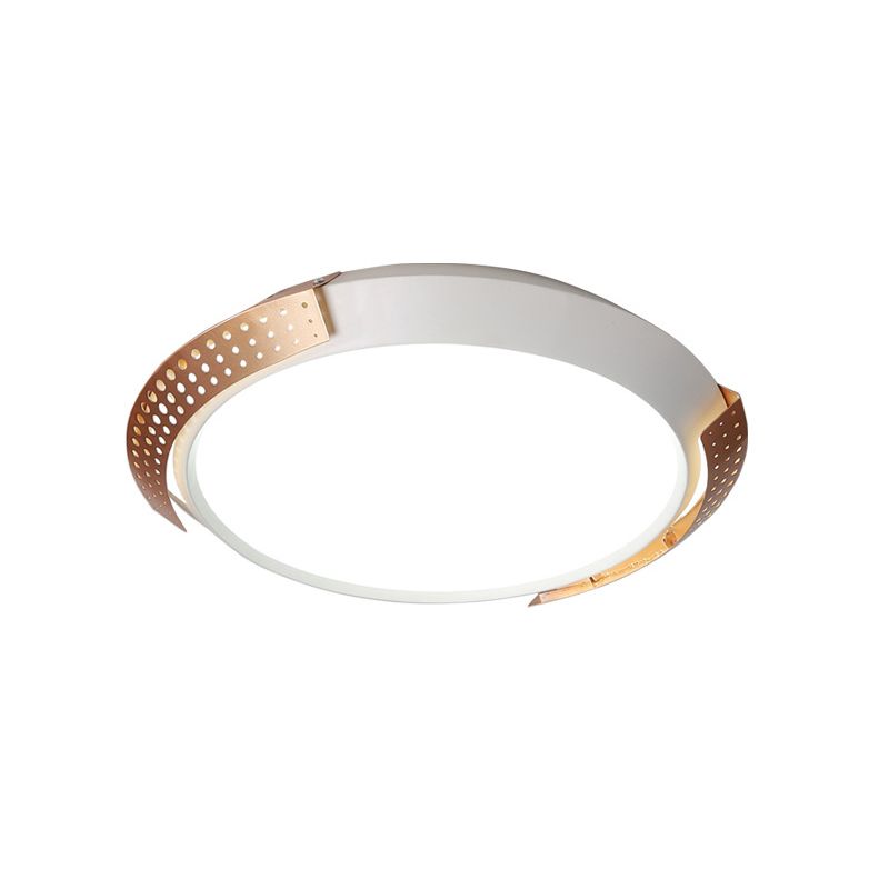 Round Metal Ceiling Fixture Modernist LED Pink/Gold Flush Mount Lighting with Hollow Design, 16"/19.5"/23.5" W