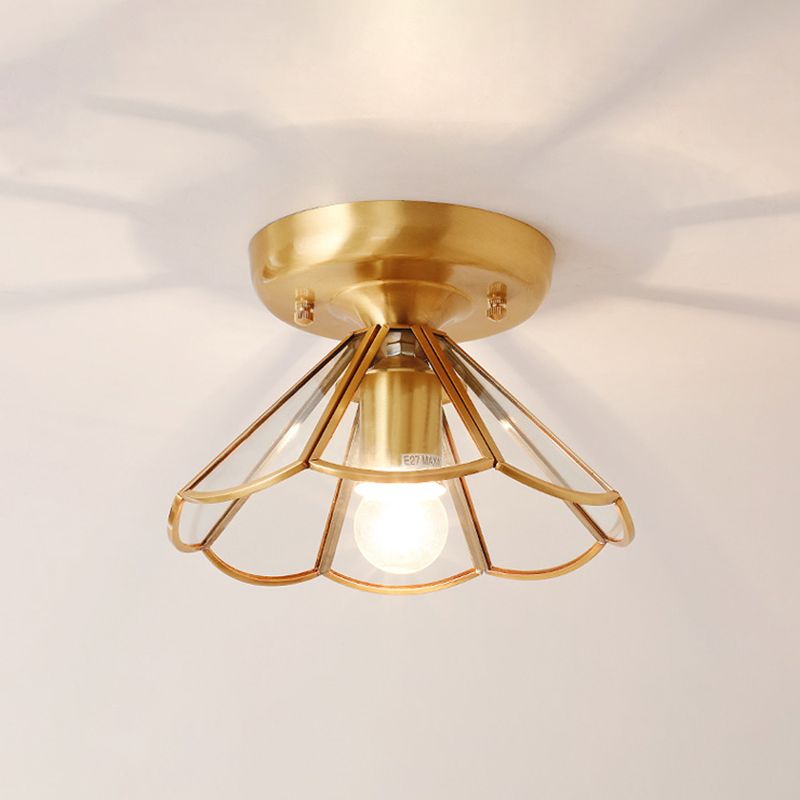 Colonial Tapered Flush Light Glass 1 Light Flush Mount Ceiling Fixture in Gold