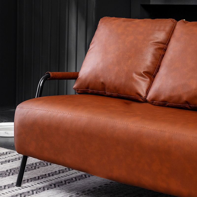 3 Seater 27.5" H PU Leather Solid Color Square Arm Sofa for Living Room