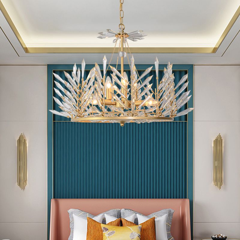 Circulaire Crystal Chandelier Pendant Light Rustique 6/8 Lumières Lampe de suspension de chambre en or