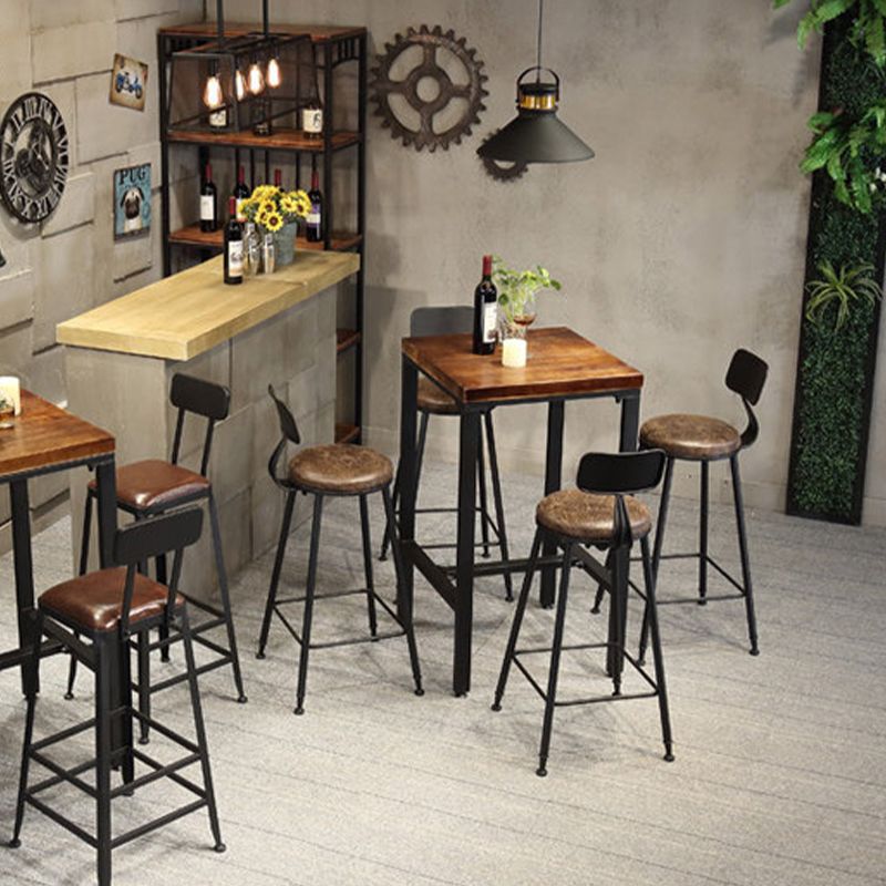 Brown Solid Wood Bar Table Industrial Dining Table for Kitchen Living Room