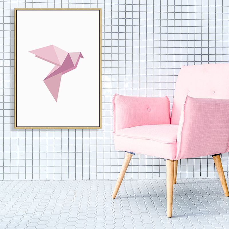 Pink Paper Bird Art Print Geometric Minimalist Textured Canvas for House Interior