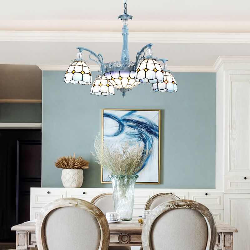 Verre de vitrail lustre Méditerranéen 4/6/8 Lumières Blue suspension de la lampe pour salle à manger