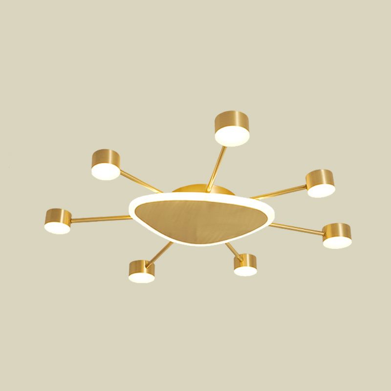 Triangular Ceiling Lighting Contemporary Metal 14"/24.5" Wide Brass Starburst LED Flush Mount Fixture with Drum Design