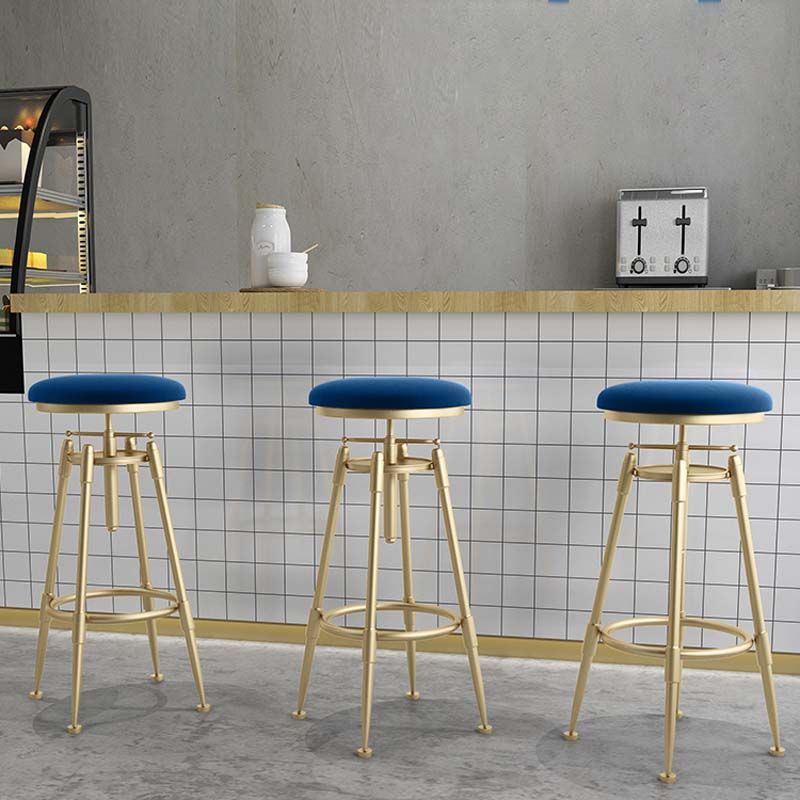 Upholstered Adjustable Height Bar Stool Industrial Iron Frame Stool