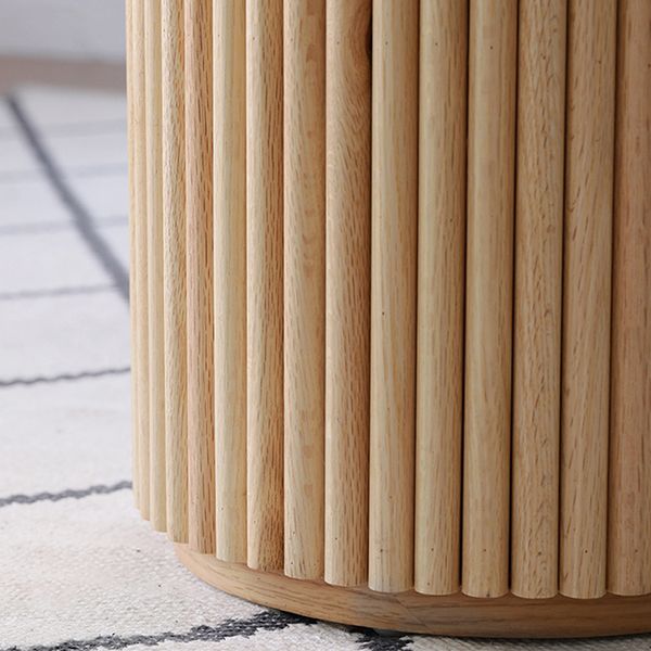 Round Pedestal Modern Dining Table Brown Tone Fixed Table with Pinewood Solid Wood